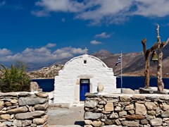 small-amorgosOrthodox white church with wooden church-bell in Cyclades, Greece