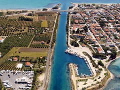 Aerial view of Potidea sea canal in Greece