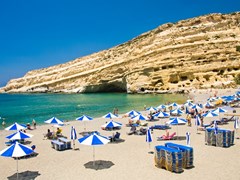 small-Famous Beach Matala, Greece Crete