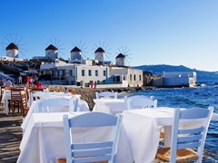 small-View of the famous windmills of Mykonos from the restaurant at the Little Venice1